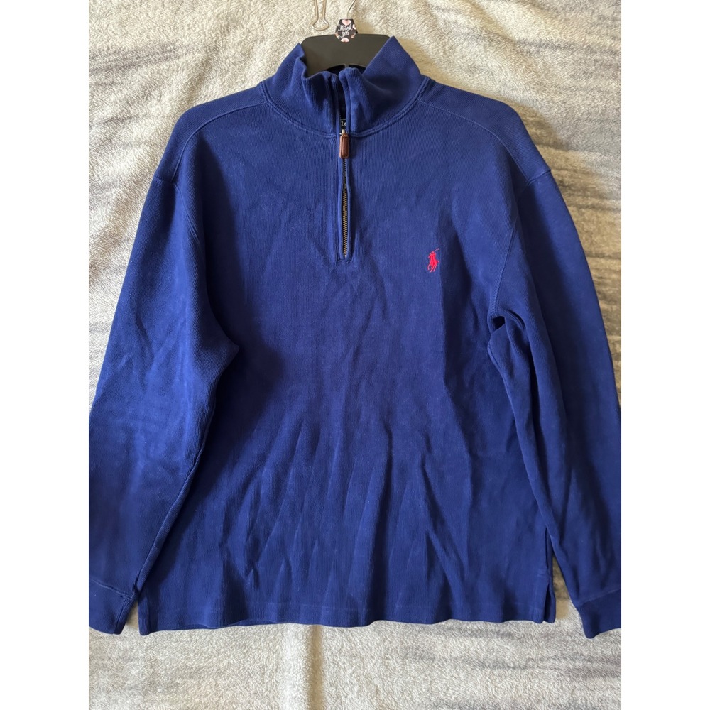 Polo Ralph Lauren Mens Royal Blue Cotton Mesh Quarter Zip Pullover Sweater XL